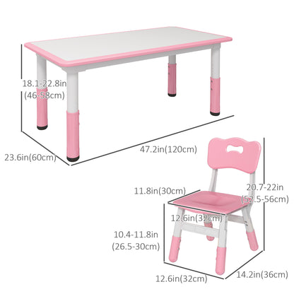 Kids Table & 4 Chair Set: Adjustable Height, Durable, Easy Clean for Toddlers in Pink