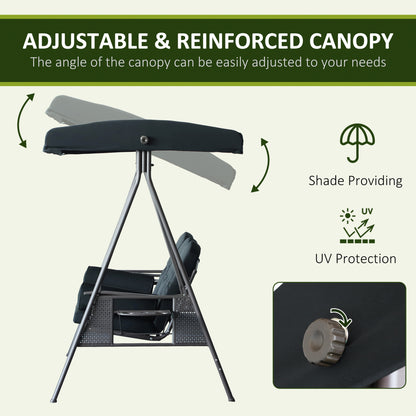 3-Person Porch Swing Chair Heavy Duty Outdoor Lounge Hammock with Cushioned Seat and Tilt Canopy Black