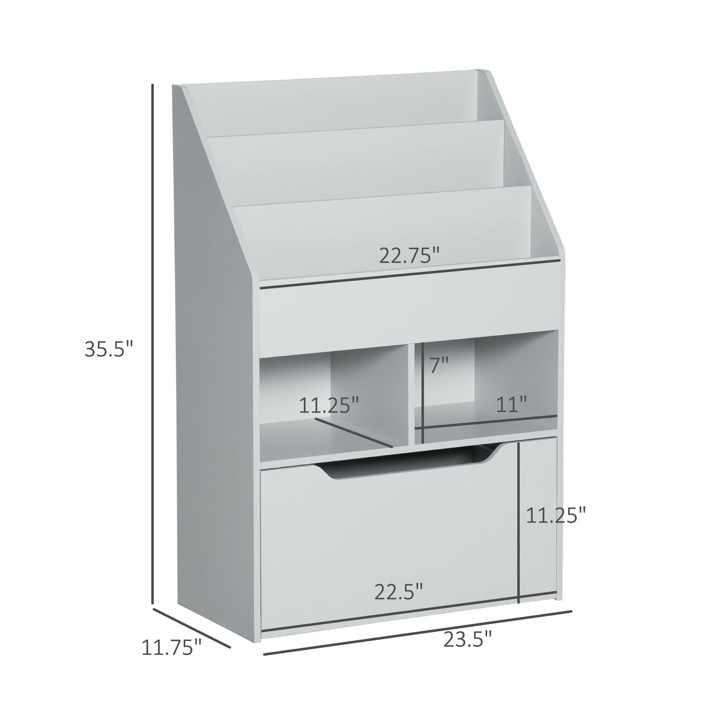 Kids Bookcase Multi Shelf Rack Organizer Storage Drawer Reading Nook Classroom Bedroom Playroom Grey Kids Crystal