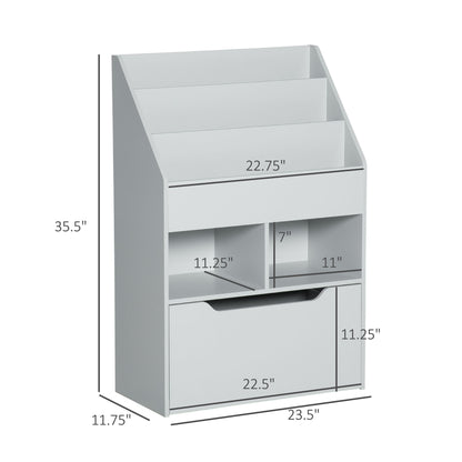 Kids Bookcase Multi Shelf Rack Organizer Storage Drawer Reading Nook Classroom Bedroom Playroom Grey