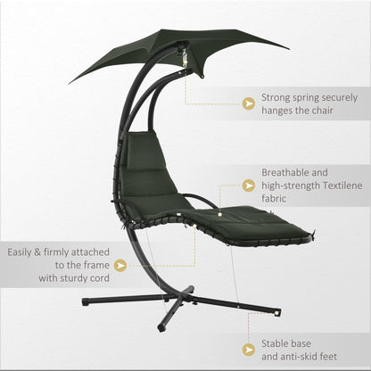 Floating Chaise Lounge Outdoor Swing Chair Hammock with Stand Canopy Charcoal Grey