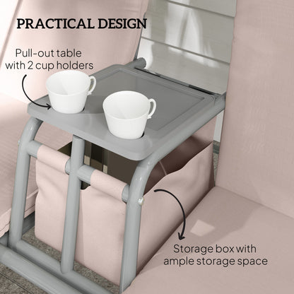 Double Outdoor Swing Chair 2 Person Covered Swing Porch Swing w/ Pivot Table and Storage Console, Beige