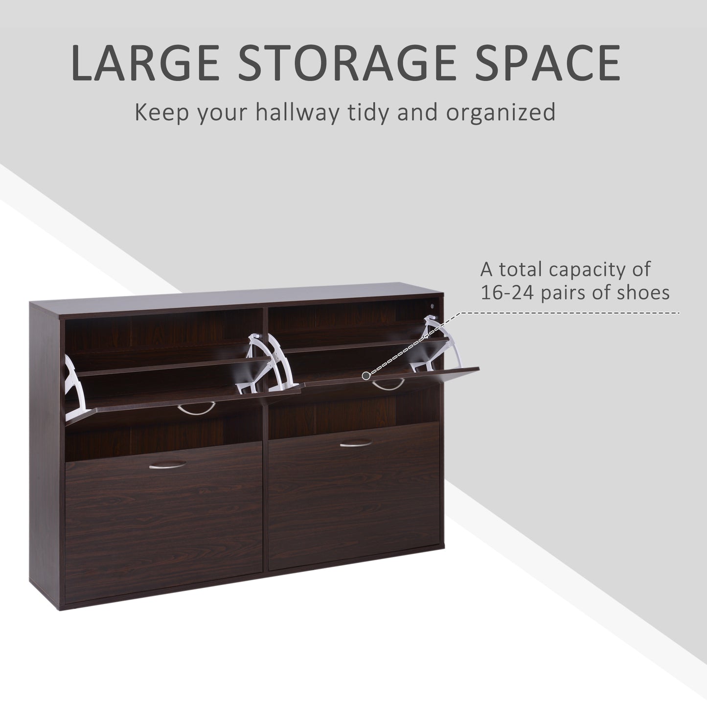 Wooden Shoe Storage Cabinet with 4 Flip Down Drawers, Entryway Shoe Shelf Organizer in Rich Brown Kids Crystal