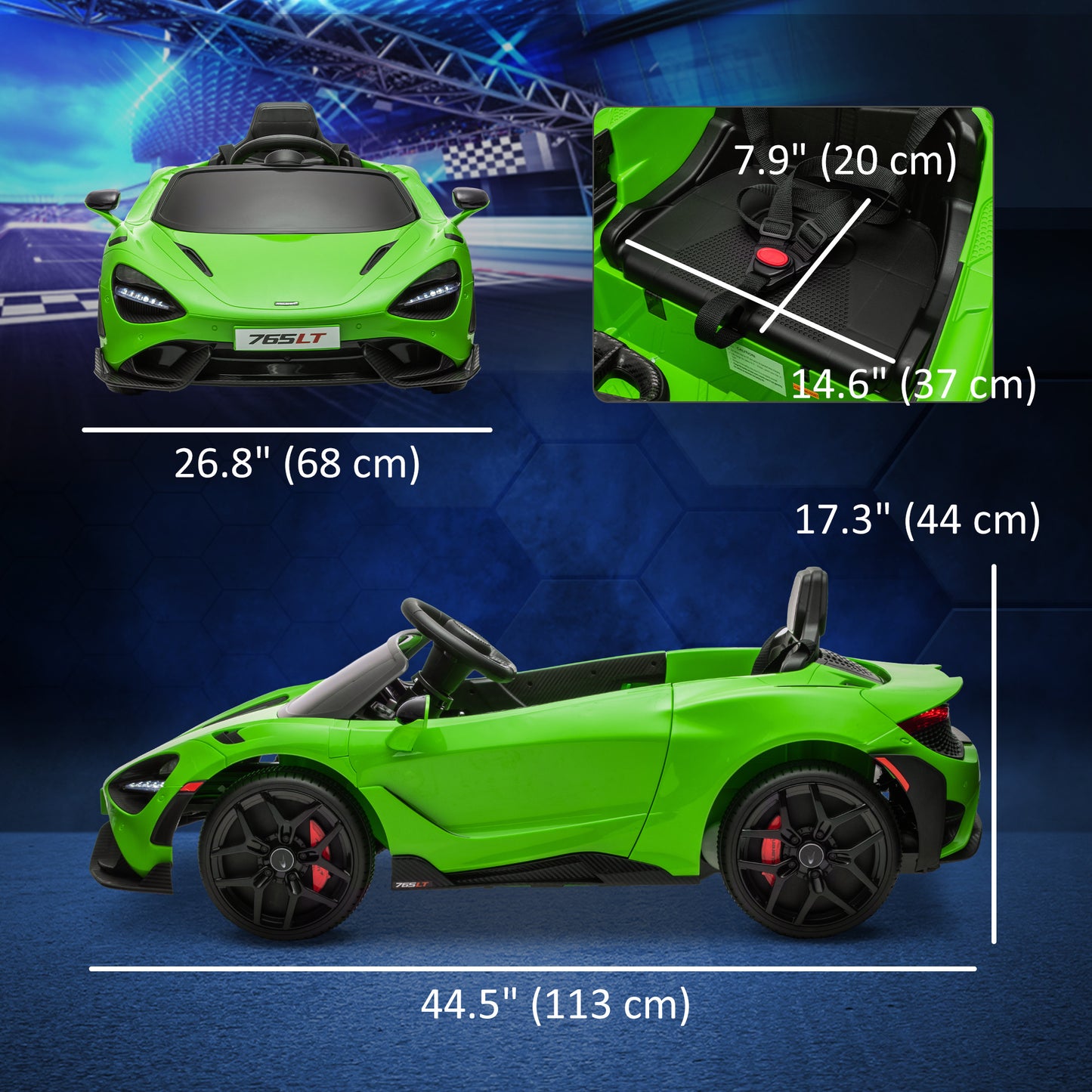 McLaren 765LT Licensed 12V Kids Electric Car w/ Scissor Doors, Training Wheels, Remote, Slow Start, Music Horn Green Kids Crystal