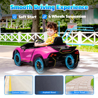 12V Lamborghini Autentica Licensed Kids Car with Remote Control, 4 Wheels Spring Suspension, Soft Start, Pink