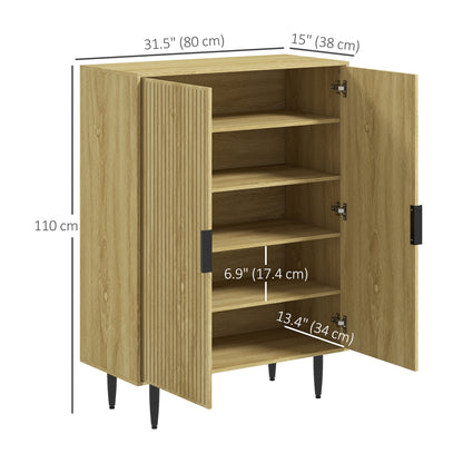 Entryway Shoe Storage Cabinet 5-Tier Shelving Adjustable Shelves for 15 Pairs Oak