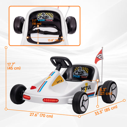 6V Electric Go Kart for Aged 3-5 Kids with Music, Light, Horn, White