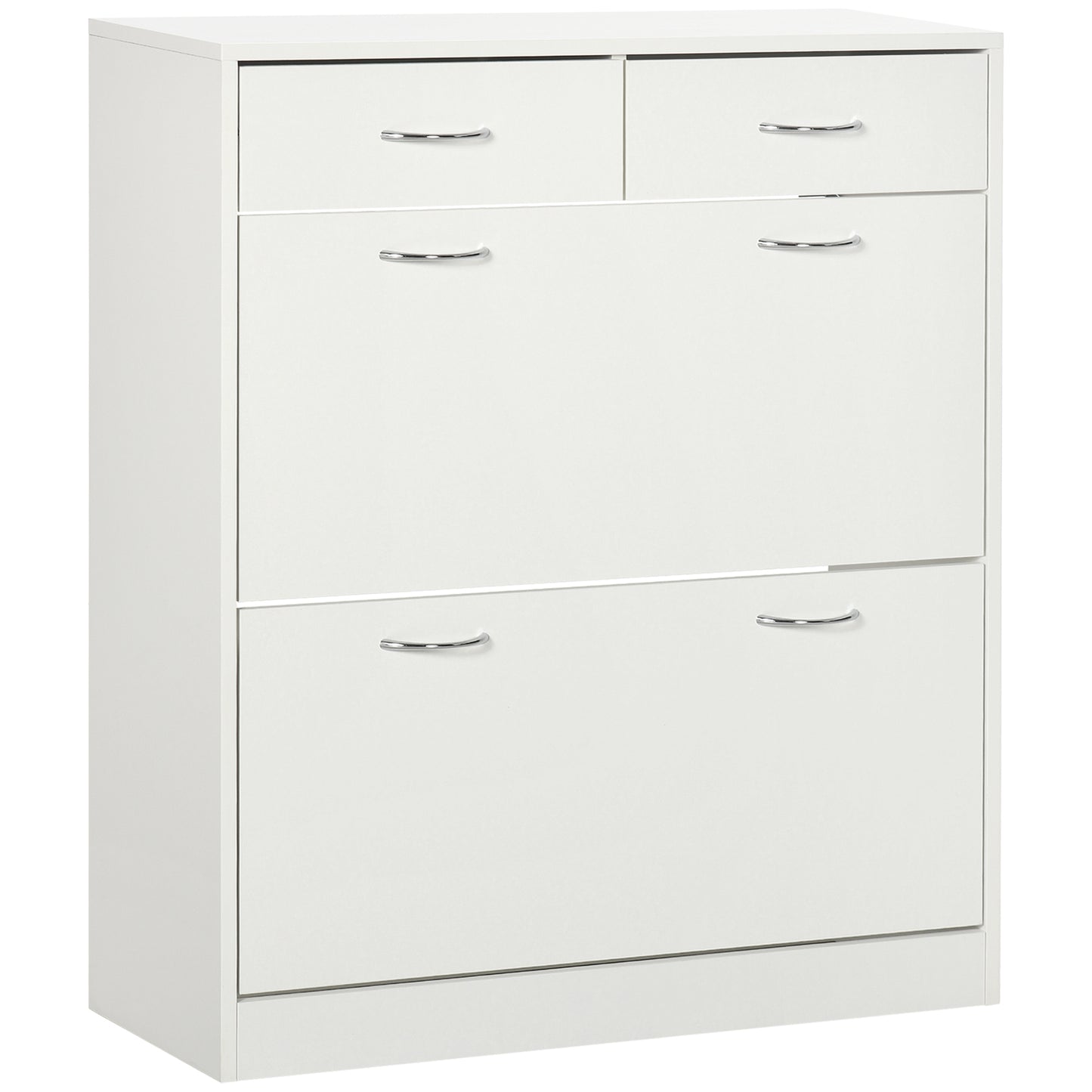 Narrow Shoe Storage Cabinet 2 Flip Drawers Adjustable Shelves Organizer for 12 Pairs White Kids Crystal