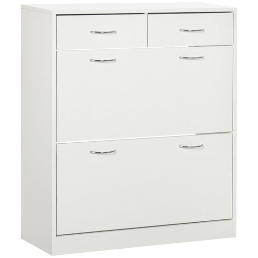 Narrow Shoe Storage Cabinet 2 Flip Drawers Adjustable Shelves Organizer for 12 Pairs White Kids Crystal