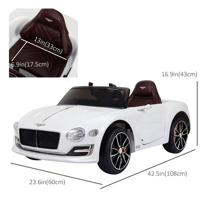 Licensed Bentley Ride-On Car: 12V, Electric, Battery Powered, Remote Control, 2 Speed, White