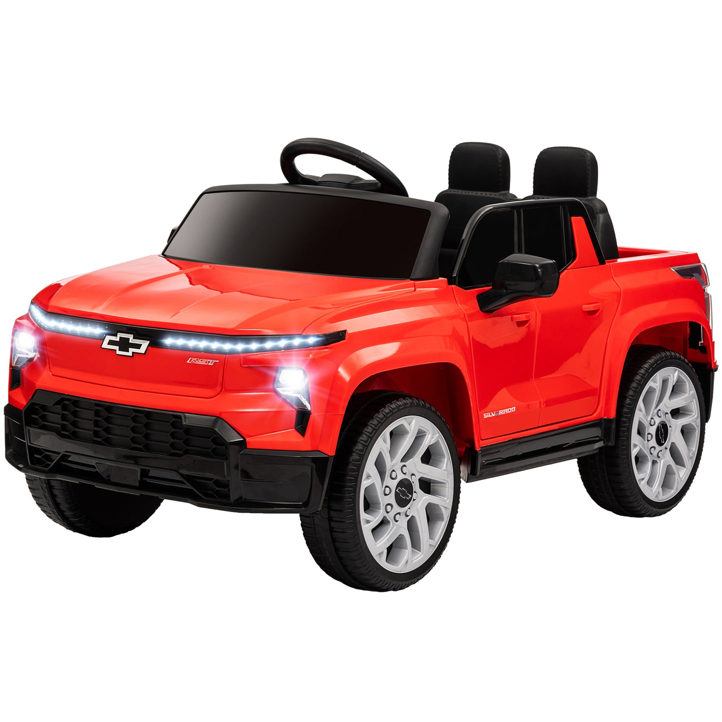 12V CHEVROLET SILVERADO EV RST Licensed Kids Car w/ Remote, Spring Suspension, Soft Start, Training Wheels, Red Kids Crystal