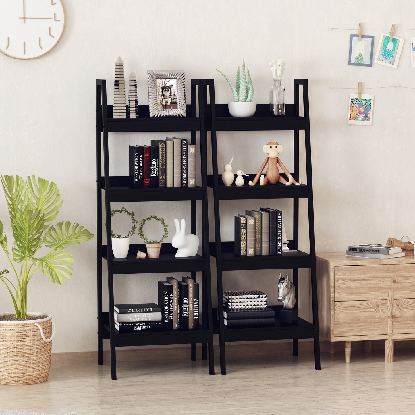 4 Tier Ladder Shelf Bookcase Set of 2 Display Rack Storage Shelving Unit Flower Plant Stand Multi-Use Black Kids Crystal