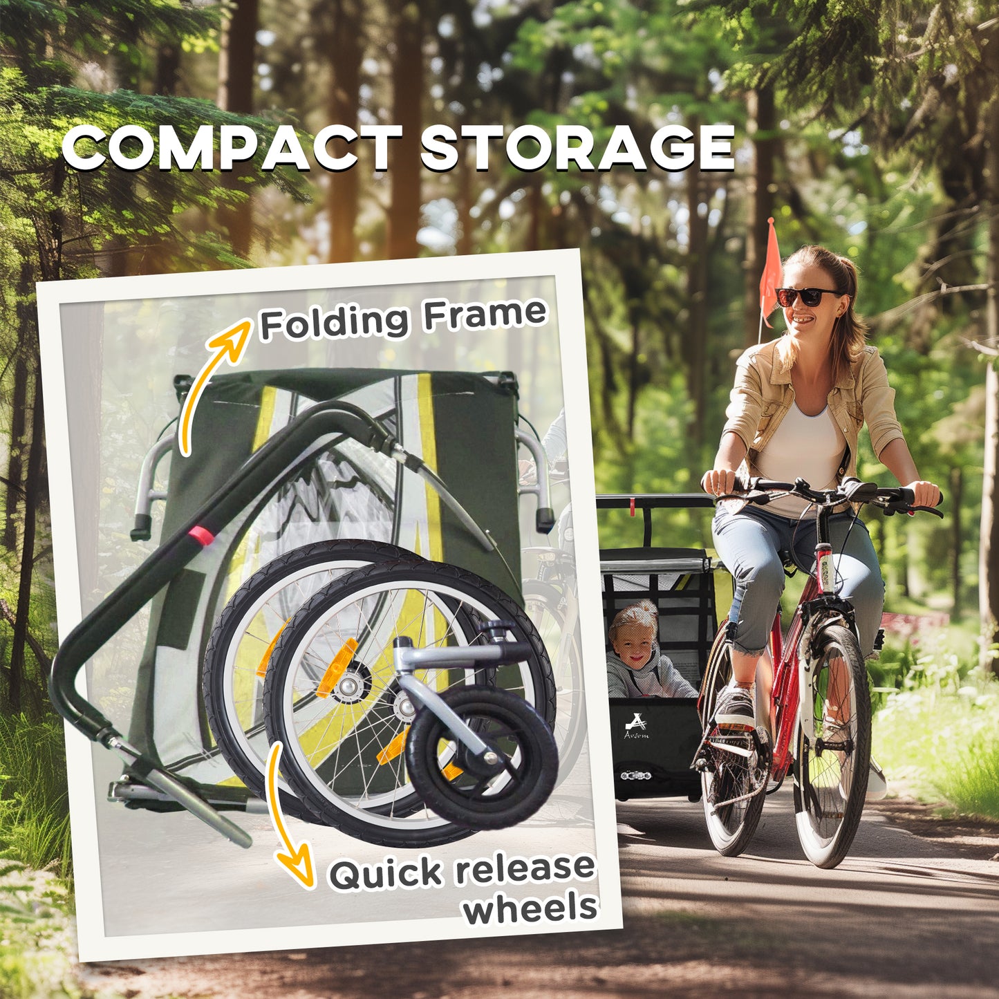 2-in-1 Convertible Child Bike Trailer & Stroller Combo Safety Brake Storage Basket Yellow Color Outdoor Kids Crystal