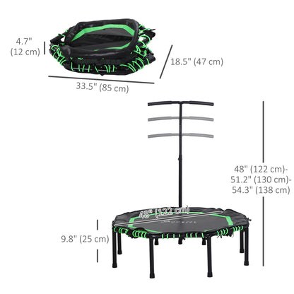 Foldable Mini Trampoline with Adjustable Handle Bar 48" for Adult Fitness Workout Green