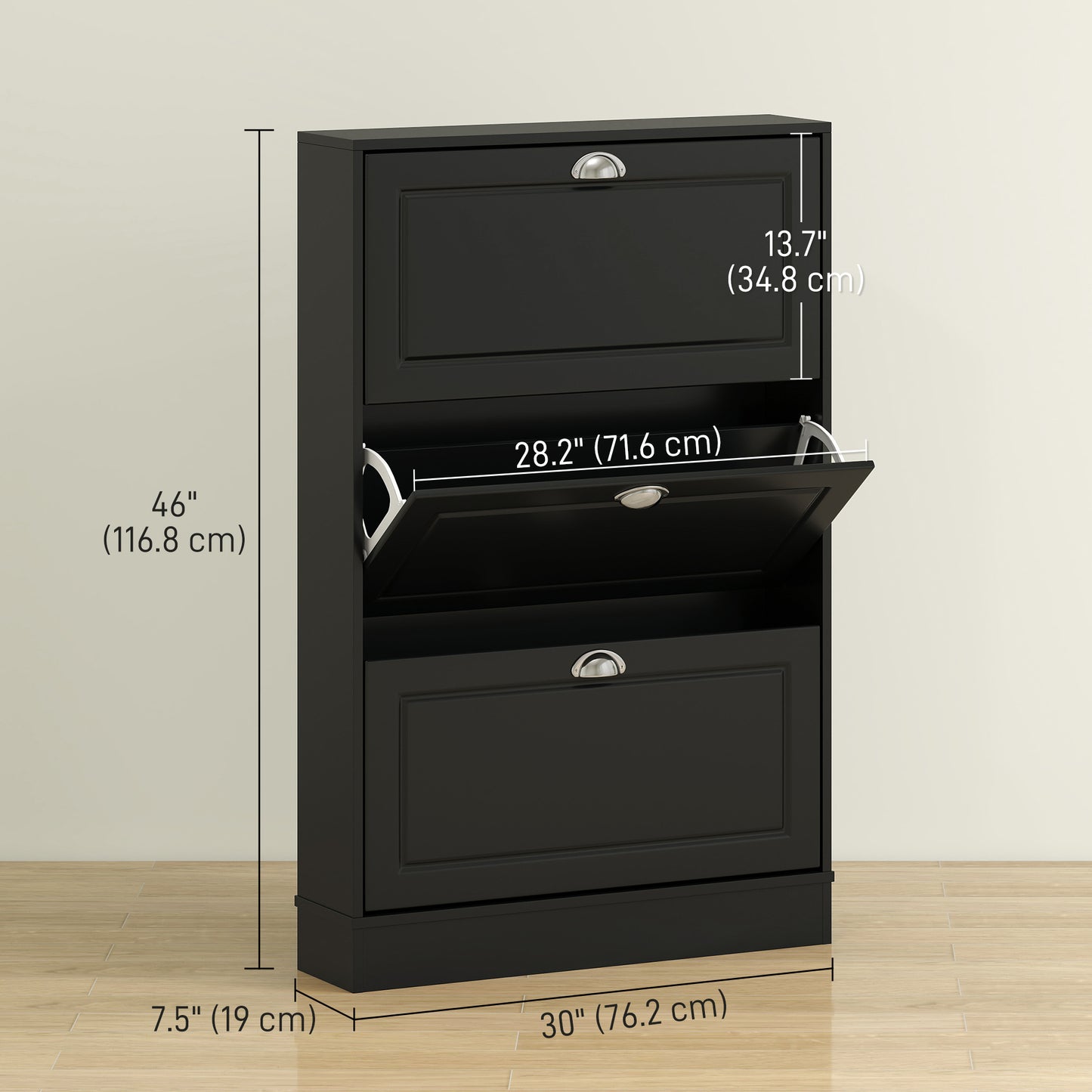 Shoe Cabinet with 3 Flip Drawers, Narrow Shoe Storage Cabinet, Holds 12 Pairs for Entryway, Hallway, Black Kids Crystal