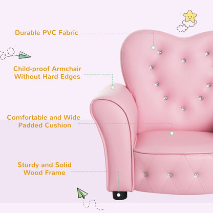 Kids Mini Princess Sofa Chair Toddler Children Upholstered Tufted Armchair Activity Couch Reclining Seat Boys Girls Furniture Pink
