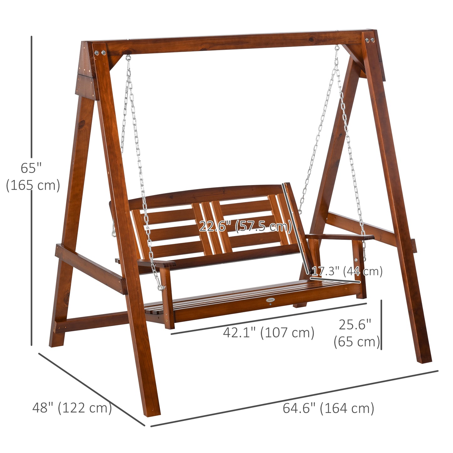 2 Seater Wooden Patio Swing with Stand Adjustable Chains for Garden Poolside Backyard Kids Crystal