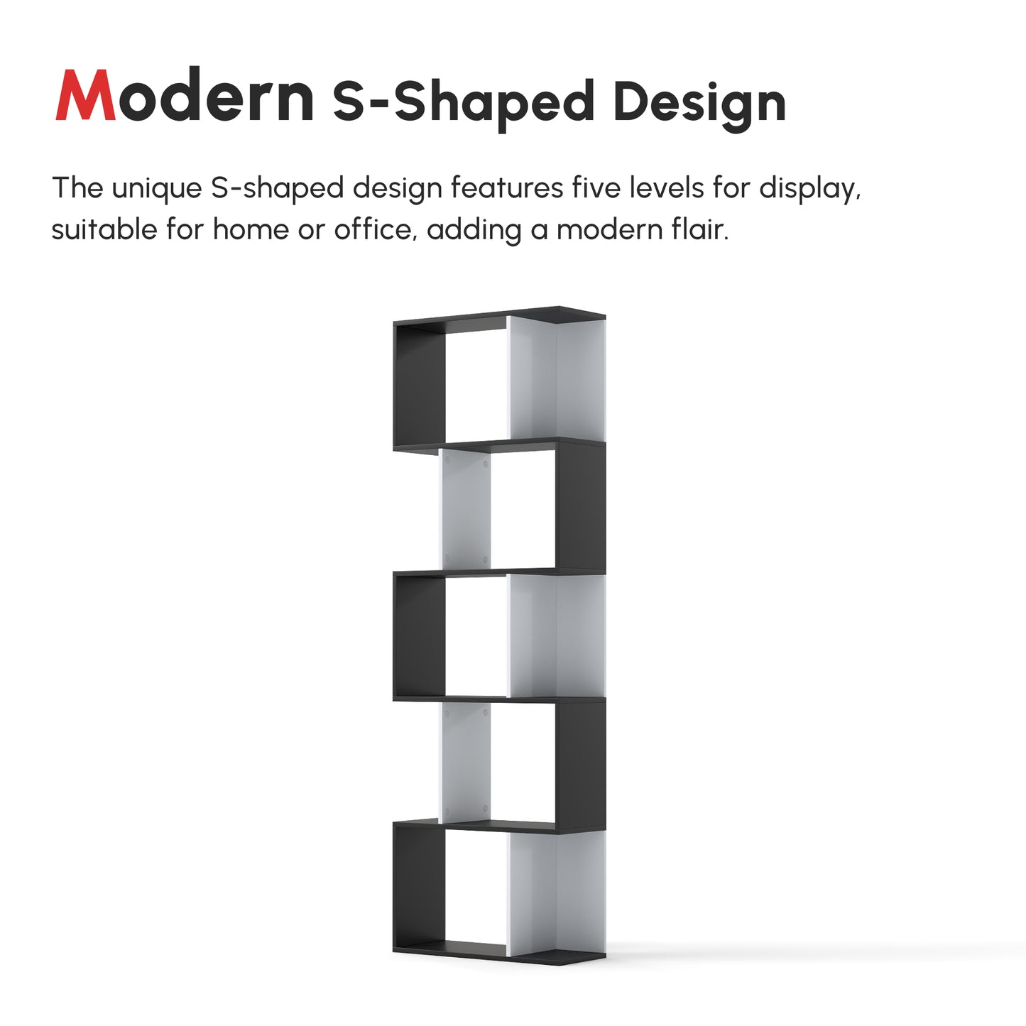 5-Tier Modern Bookcase Display Shelf Storage Room Divider for Living Room Home Office Black Kids Crystal