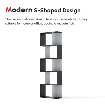 5-Tier Modern Bookcase Display Shelf Storage Room Divider for Living Room Home Office Black