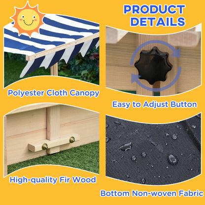 Wooden Sandbox for Kids with Adjustable Canopy and Convertible Bench, Outdoor Playset - Sand