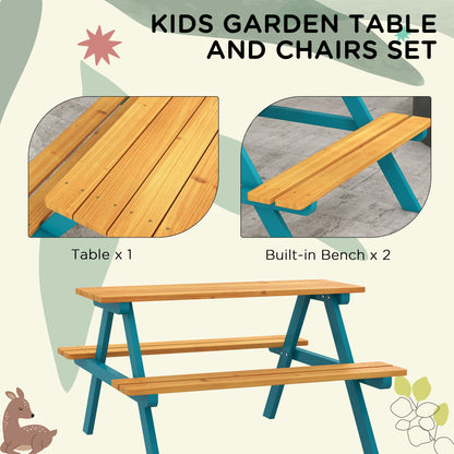 Kids Outdoor Table Set Wooden Toddler Picnic Table Benches 4 Kids 3-8 Years Natural Wood