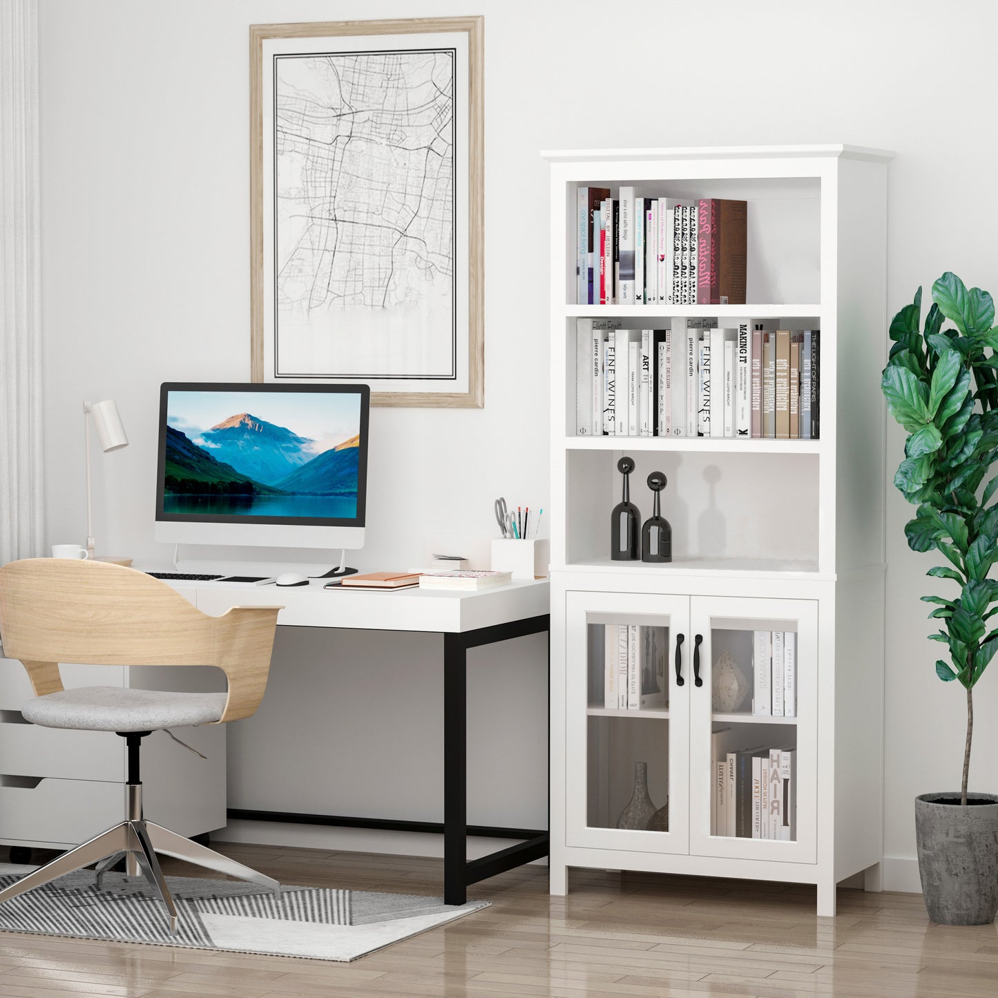 Storage Cabinet Bookcase Versatile Adjustable Shelves Living Room Organizer Elegant White Kids Crystal