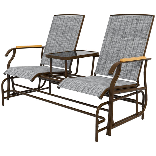 Outdoor 2-Person Glider Bench Swing Chair Loveseat Breathable Mesh Table Steel Frame