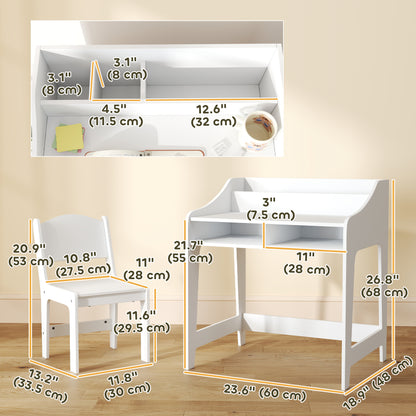 Kids Desk and Chair Set with Storage, Shelves for Bedroom, 3-8 Years Old, White