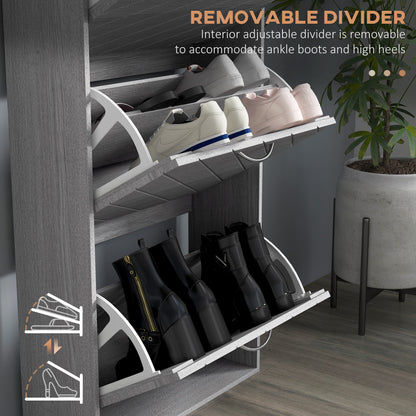 Narrow Shoe Storage Cabinet: 3 Flip Drawers, Slim Design, 12 Pair Organizer for Hallway, Entryway