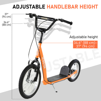 Kids Scooter with Adjustable Handlebar, Youth Kick Scooter with Dual Brakes, Inflatable Wheels, for Age 5+, Orange