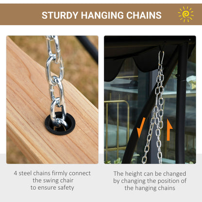 3-Seater Patio Swing Chair with Foldable Table & Cup Holders, Durable Wood Porch Swing, Steel Chains, Natural Finish