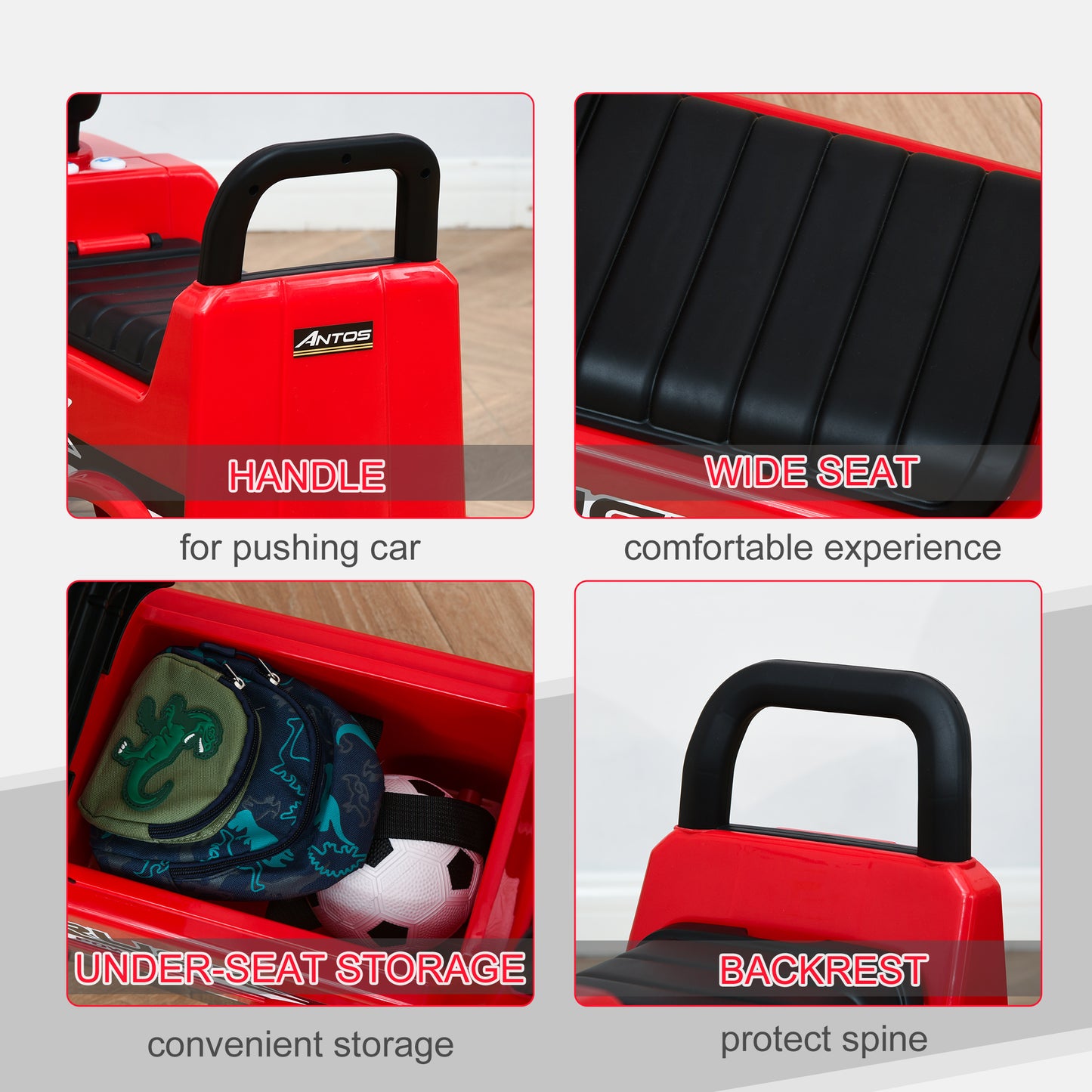 Mercedes-Benz Antos Licensed Kids Ride On Car, Foot to Floor Slider Baby Car with Steering Wheel, Horn, Headlight, Red Kids Crystal