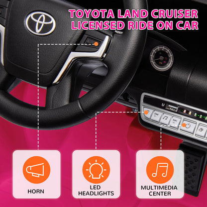 12V Toyota LAND CRUISER Licensed Kids Car w/ Remote Control, Four Wheel Spring Suspension, Soft Start, LED Light, Pink