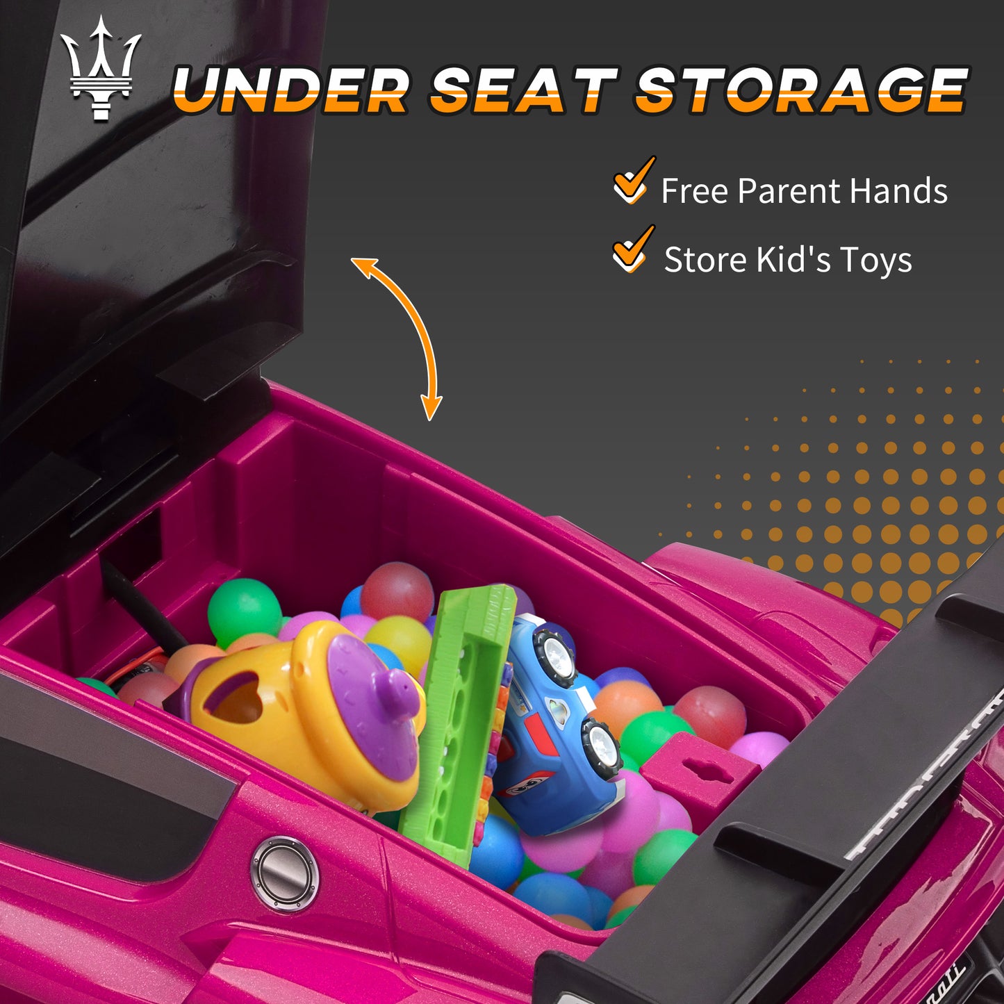 6V Maserati GT2 Licensed Electric Car for Kids, Ride on Car with Under Seat Storage, LED Headlights Music, Pink Kids Crystal