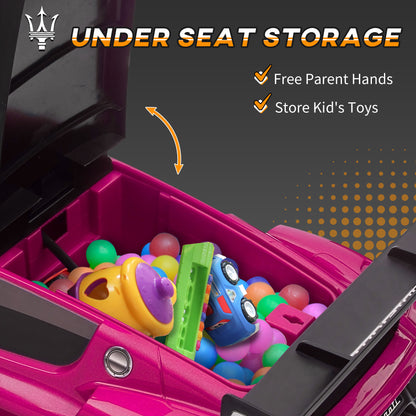 6V Maserati GT2 Licensed Electric Car for Kids, Ride on Car with Under Seat Storage, LED Headlights Music, Pink