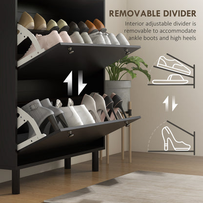Narrow Shoe Storage Cabinet with 3 Flip Drawers Adjustable Shelves for 24 Pairs Black