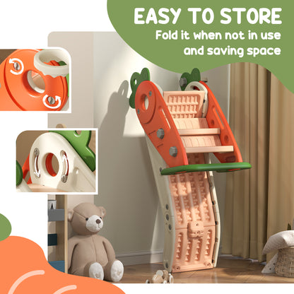3 in 1 Foldable Toddler Slide with Basketball Hoop, Climber, for 1-3 Years Old, Orange