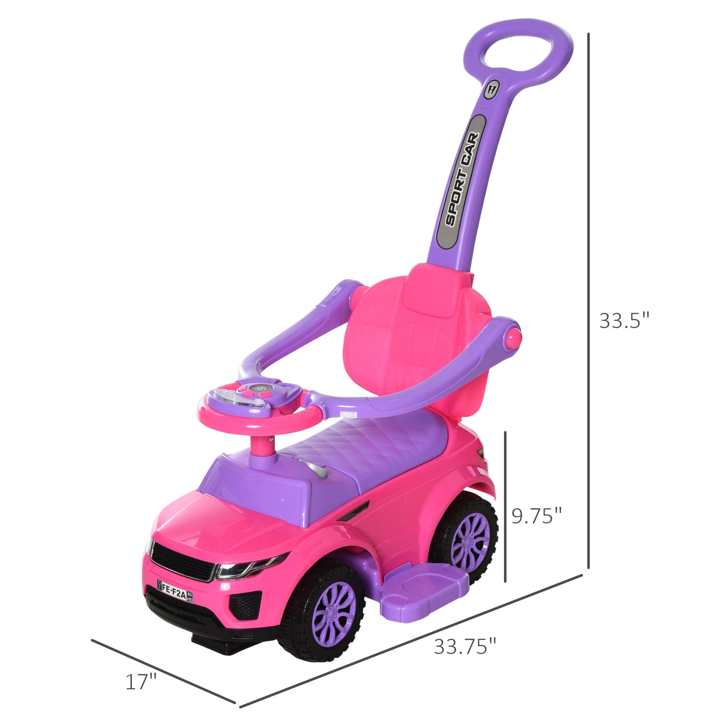 3 In 1 Kid Ride on Push Car Stroller Sliding Walking Car with Horn Music Light Function Secure Bar for 1-3 Years Old Pink Kids Crystal