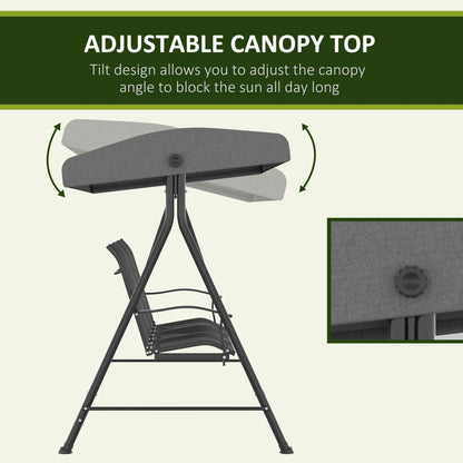 3 Seater Outdoor Swing Chair with Canopy, Metal Porch Swing Bench for Patio, Garden, Backyard, Lawn, Dark Grey