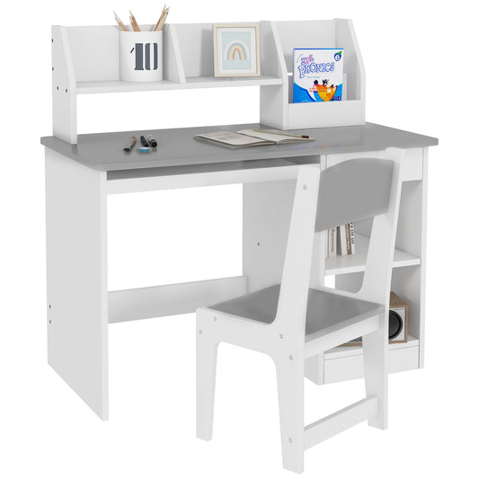 Kids Desk and Chair Set for 5-8 Year Old with Storage Study Table and Chair for Children Grey Kids Crystal