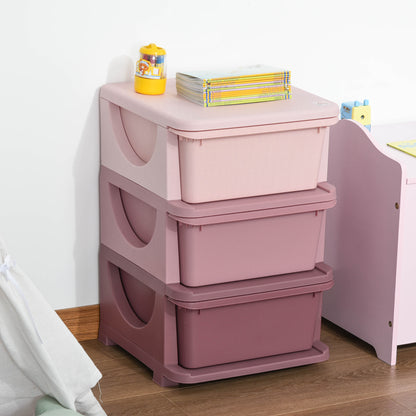 3 Tier Kids Toy Organizer and Storage Bins with 3 Plastic Drawers, Pink