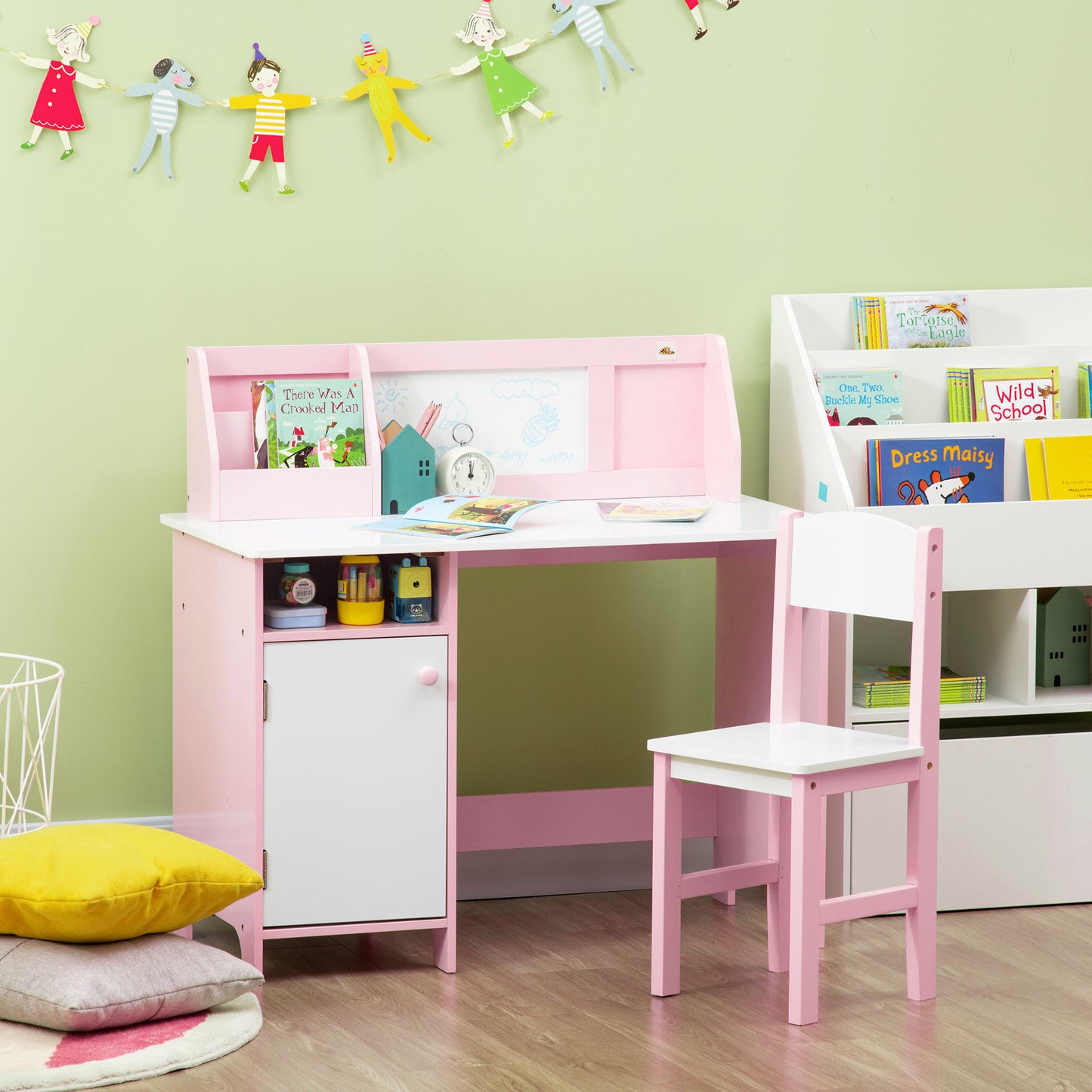 Kids Table Chair Set with Whiteboard 2 Pieces Toddler Multi-usage Furniture Ideal for Arts Kids Crystal