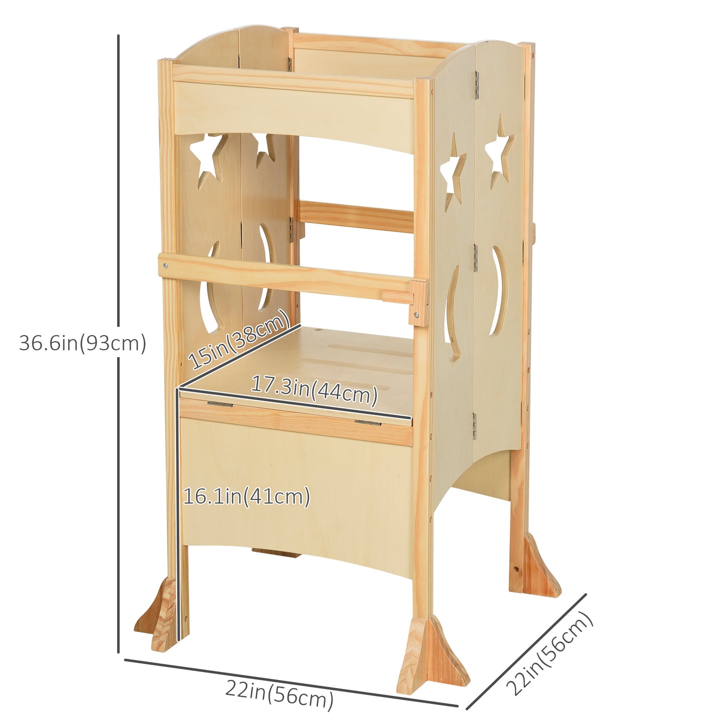 Step Stool with Support Handles Safety Rail Non-Slip Hardwood Stepping Stool for Kids Toddlers Counter Step Natural Kids Crystal