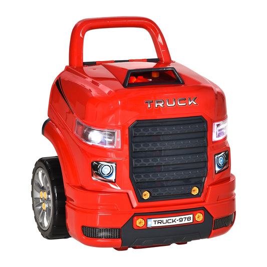 Educational Kids Truck Engine Toy Set Car Service Station Playset with Steering Wheel Horn Light RC Car Key Red Kids Crystal