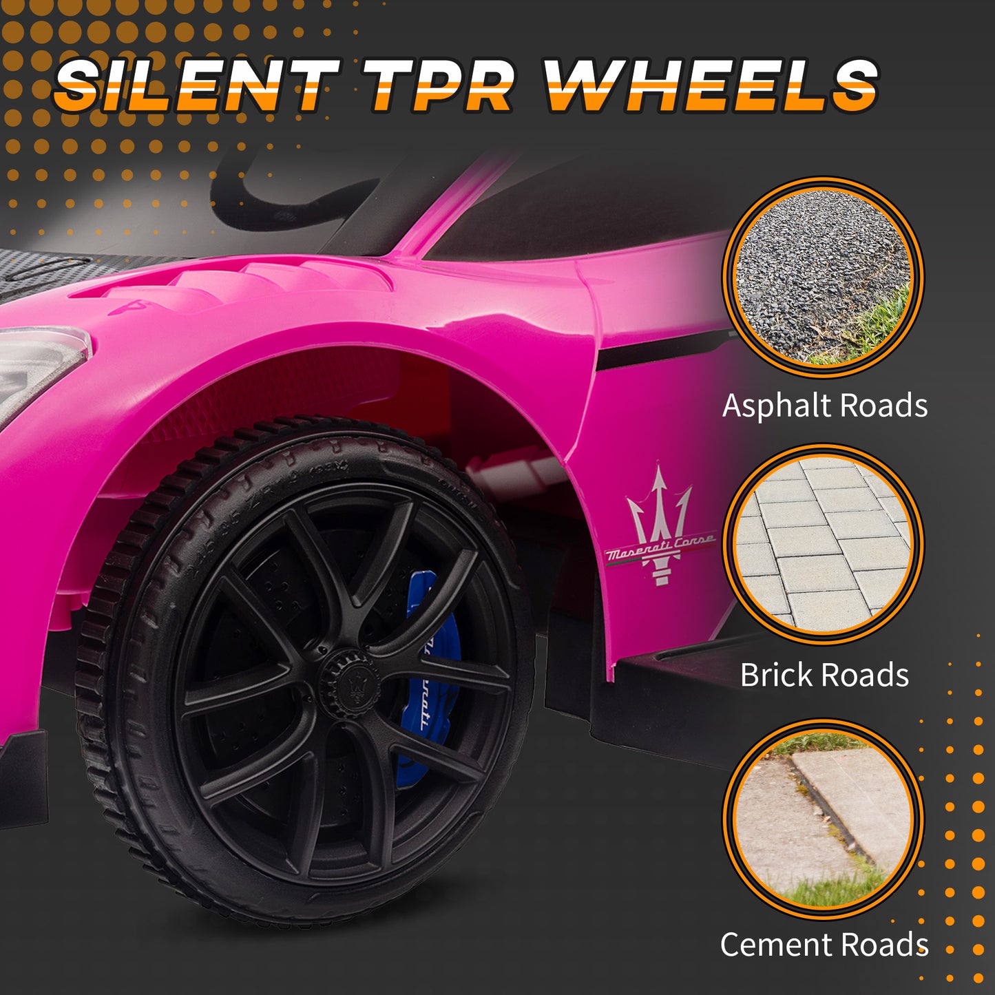 6V Maserati GT2 Licensed Electric Car for Kids, Ride on Car with Under Seat Storage, LED Headlights Music, Pink Kids Crystal