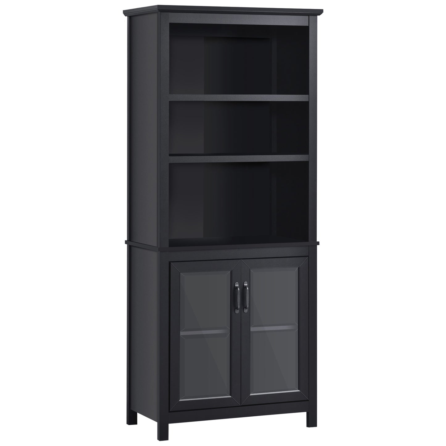 Bookcase Storage Cabinet: Multi Adjustable Shelves for Study Room Organization, Sleek Black Kids Crystal