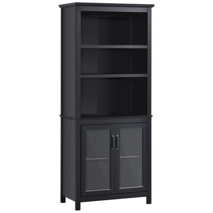 Bookcase Storage Cabinet: Multi Adjustable Shelves for Study Room Organization, Sleek Black