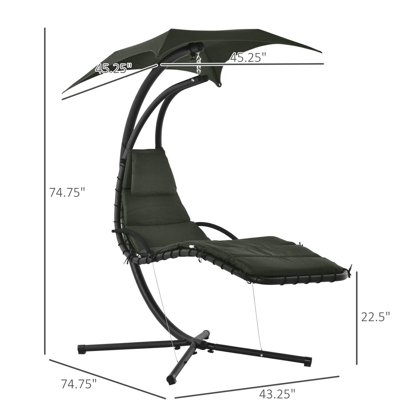 Floating Chaise Lounge Outdoor Swing Chair Hammock with Stand Canopy Charcoal Grey Kids Crystal