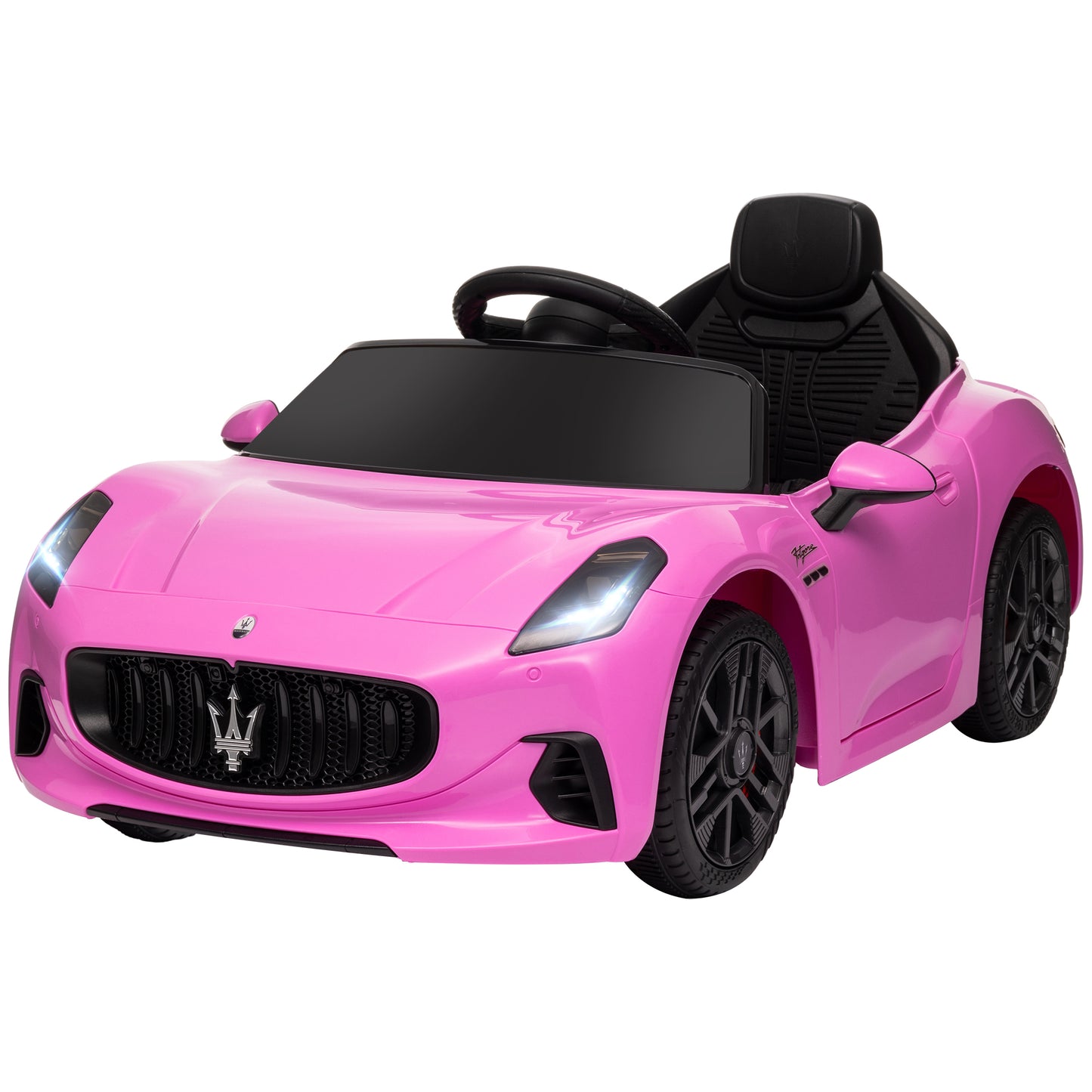 12V Maserati Gran Turismo Licensed Kids Electric Car w/ Remote Control, Soft Start, LED Lights, Music, Horn, MP3, Pink Kids Crystal