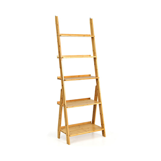 5-Tier Bamboo Ladder Shelf for Home Use-Natural Kids Crystal